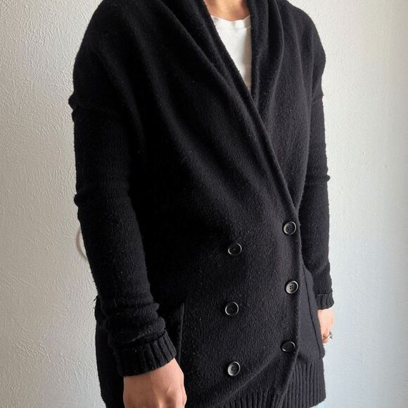 BCBG Max Azria Black Wool cashmere button down Cardigan Sweater duster shawl XS - Picture 4 of 13